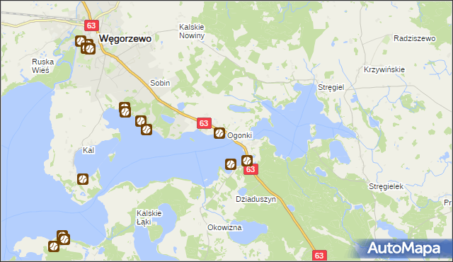 mapa Ogonki gmina Węgorzewo, Ogonki gmina Węgorzewo na mapie Targeo