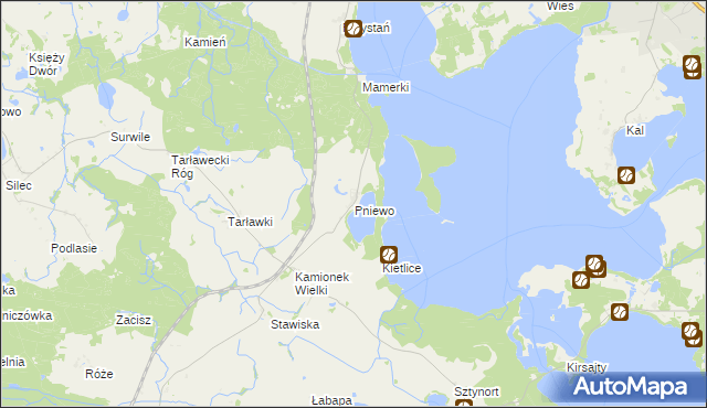 mapa Pniewo gmina Węgorzewo, Pniewo gmina Węgorzewo na mapie Targeo