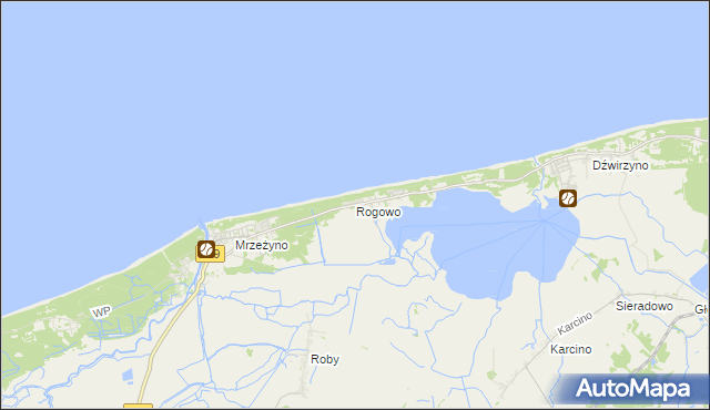 mapa Rogowo gmina Trzebiatów, Rogowo gmina Trzebiatów na mapie Targeo