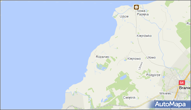 mapa Różaniec gmina Braniewo, Różaniec gmina Braniewo na mapie Targeo