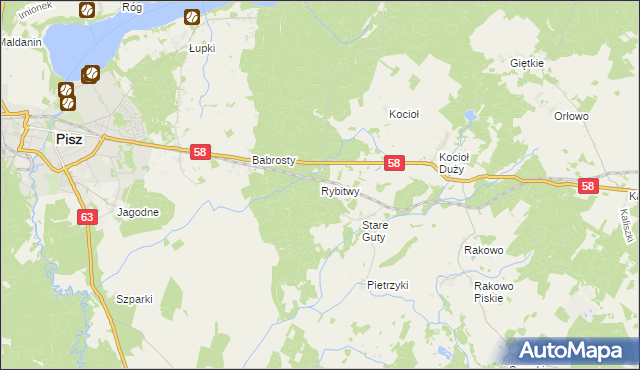 mapa Rybitwy gmina Pisz, Rybitwy gmina Pisz na mapie Targeo