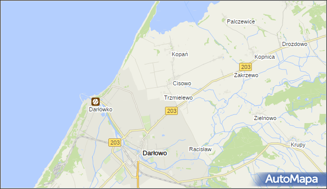 mapa Trzmielewo gmina Darłowo, Trzmielewo gmina Darłowo na mapie Targeo