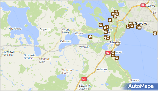 mapa Wronka gmina Giżycko, Wronka gmina Giżycko na mapie Targeo