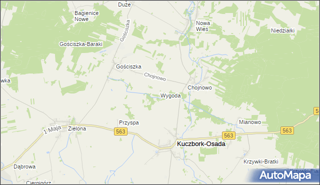 mapa Wygoda gmina Kuczbork-Osada, Wygoda gmina Kuczbork-Osada na mapie Targeo