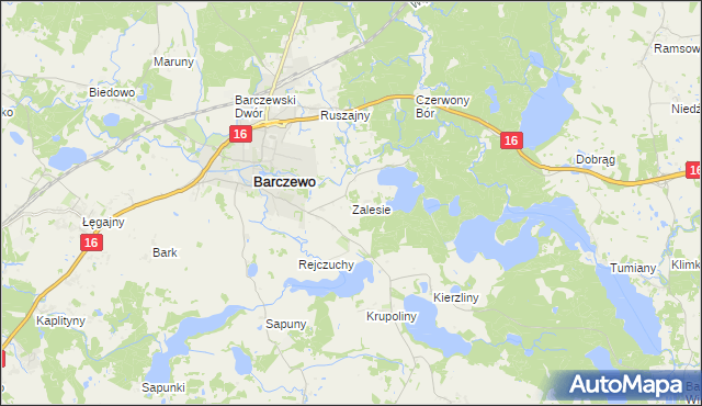 mapa Zalesie gmina Barczewo, Zalesie gmina Barczewo na mapie Targeo