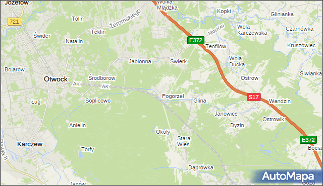 mapa Pogorzel gmina Celestynów, Pogorzel gmina Celestynów na mapie Targeo