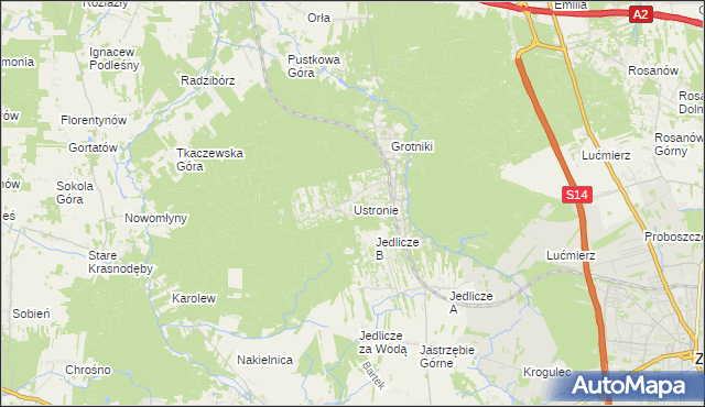 mapa Ustronie gmina Zgierz, Ustronie gmina Zgierz na mapie Targeo