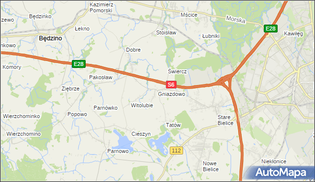 mapa Gniazdowo gmina Biesiekierz, Gniazdowo gmina Biesiekierz na mapie Targeo