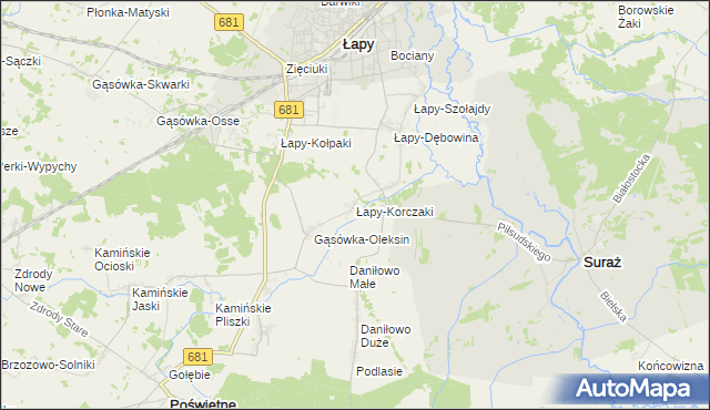 mapa Łapy-Korczaki, Łapy-Korczaki na mapie Targeo