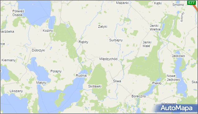 mapa Międzychód gmina Zalewo, Międzychód gmina Zalewo na mapie Targeo