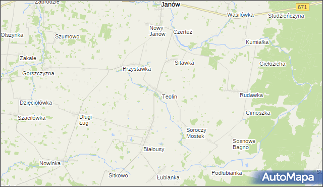 mapa Teolin gmina Janów, Teolin gmina Janów na mapie Targeo