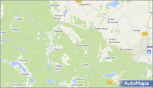 mapa Bojanowo gmina Skórcz, Bojanowo gmina Skórcz na mapie Targeo