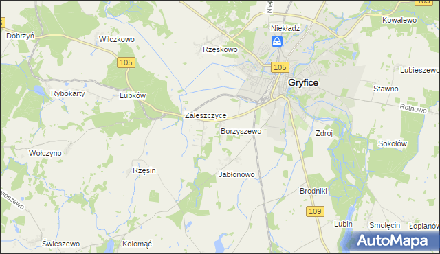 mapa Borzyszewo gmina Gryfice, Borzyszewo gmina Gryfice na mapie Targeo