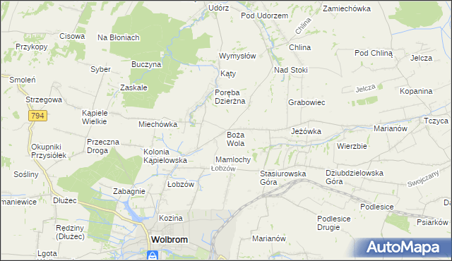 mapa Boża Wola gmina Wolbrom, Boża Wola gmina Wolbrom na mapie Targeo