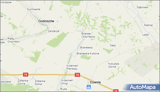 mapa Branewka, Branewka na mapie Targeo