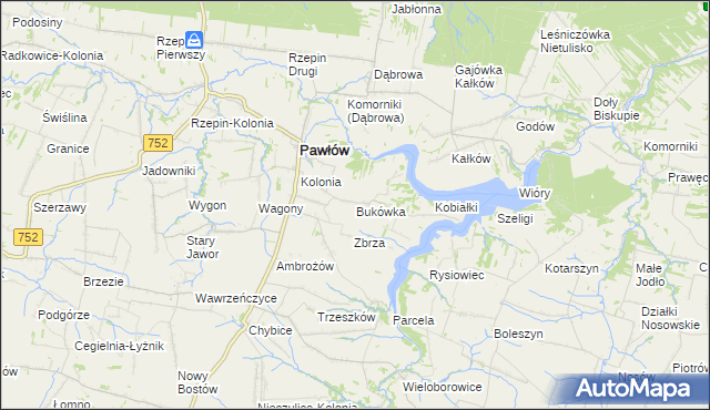 mapa Bukówka gmina Pawłów, Bukówka gmina Pawłów na mapie Targeo