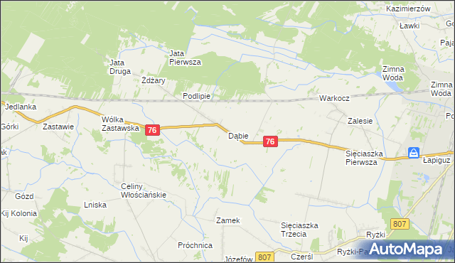 mapa Dąbie gmina Łuków, Dąbie gmina Łuków na mapie Targeo