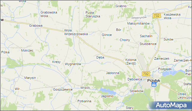 mapa Dęba gmina Przytyk, Dęba gmina Przytyk na mapie Targeo