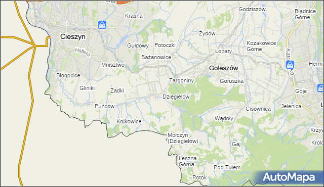 mapa Dzięgielów, Dzięgielów na mapie Targeo