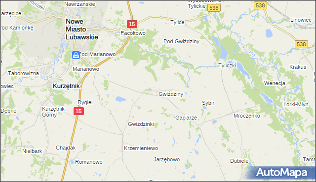 mapa Gwiździny gmina Nowe Miasto Lubawskie, Gwiździny gmina Nowe Miasto Lubawskie na mapie Targeo