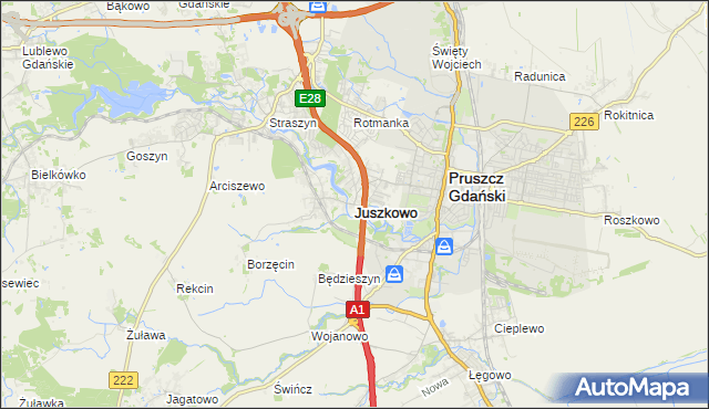 mapa Juszkowo, Juszkowo na mapie Targeo
