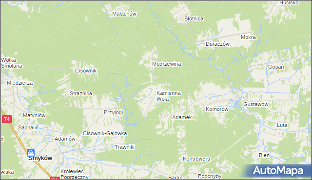 mapa Kamienna Wola gmina Stąporków, Kamienna Wola gmina Stąporków na mapie Targeo