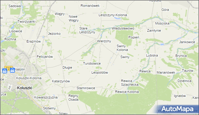 mapa Kazimierzów gmina Koluszki, Kazimierzów gmina Koluszki na mapie Targeo