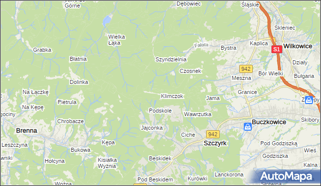 mapa Klimczok, Klimczok na mapie Targeo