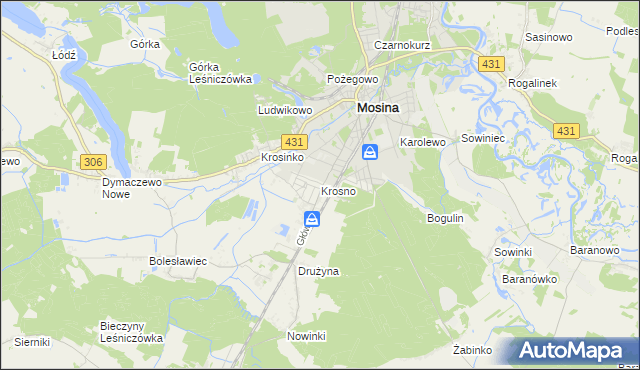 mapa Krosno gmina Mosina, Krosno gmina Mosina na mapie Targeo