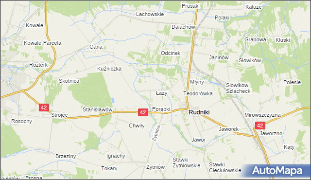 mapa Łazy gmina Rudniki, Łazy gmina Rudniki na mapie Targeo