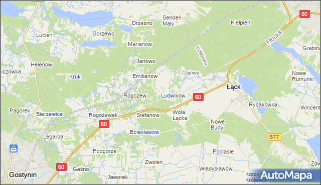 mapa Ludwików gmina Łąck, Ludwików gmina Łąck na mapie Targeo