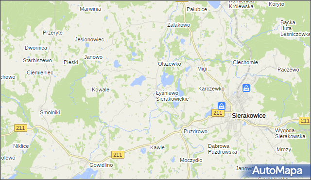 mapa Łyśniewo Sierakowickie, Łyśniewo Sierakowickie na mapie Targeo