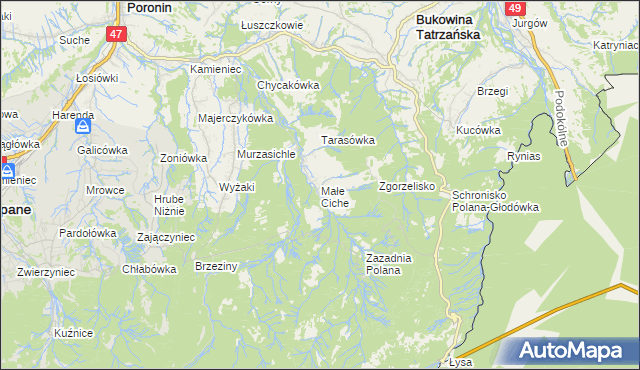 mapa Małe Ciche, Małe Ciche na mapie Targeo