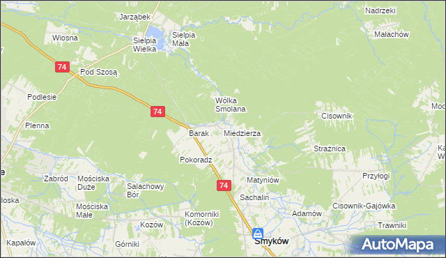 mapa Miedzierza, Miedzierza na mapie Targeo