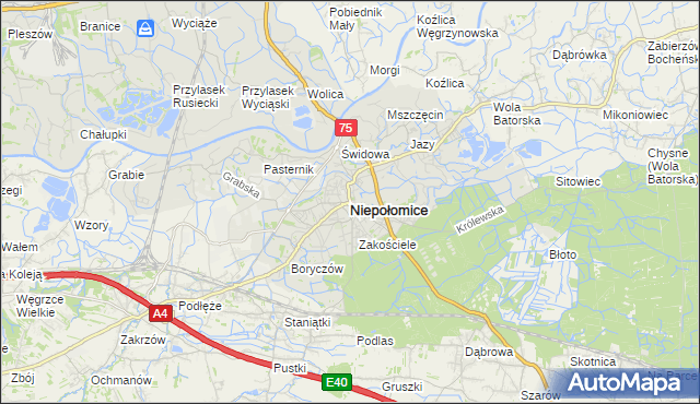 mapa Niepołomice, Niepołomice na mapie Targeo