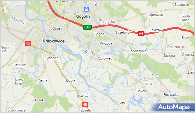 mapa Obrowiec gmina Gogolin, Obrowiec gmina Gogolin na mapie Targeo