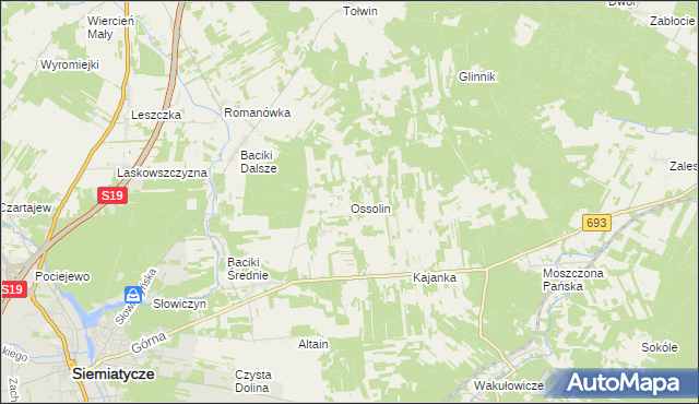 mapa Ossolin gmina Siemiatycze, Ossolin gmina Siemiatycze na mapie Targeo