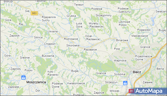mapa Racławice gmina Biecz, Racławice gmina Biecz na mapie Targeo