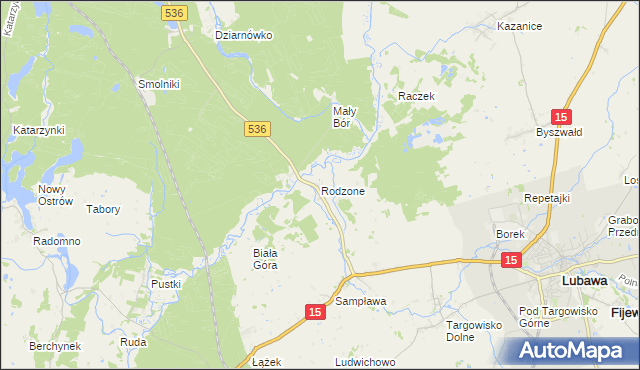 mapa Rodzone gmina Lubawa, Rodzone gmina Lubawa na mapie Targeo