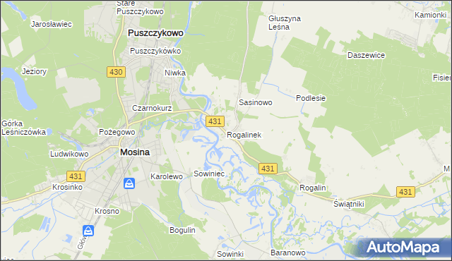 mapa Rogalinek, Rogalinek na mapie Targeo