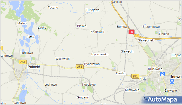 mapa Rycerzewko gmina Pakość, Rycerzewko gmina Pakość na mapie Targeo