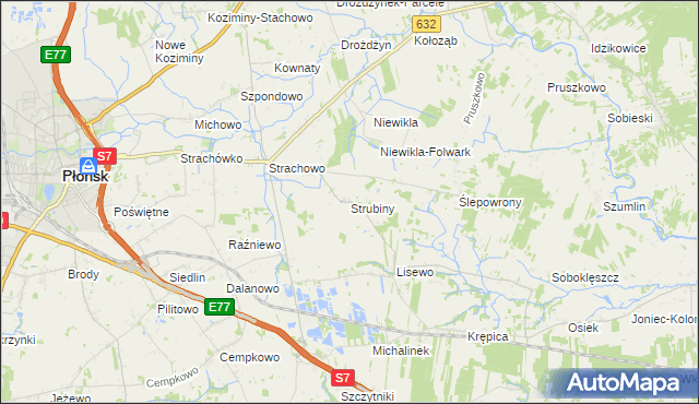mapa Strubiny gmina Płońsk, Strubiny gmina Płońsk na mapie Targeo