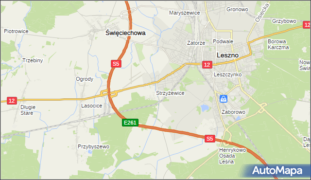 mapa Strzyżewice gmina Święciechowa, Strzyżewice gmina Święciechowa na mapie Targeo