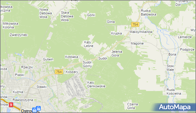 mapa Sudół gmina Bodzechów, Sudół gmina Bodzechów na mapie Targeo