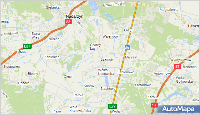 mapa Szamoty gmina Nadarzyn, Szamoty gmina Nadarzyn na mapie Targeo