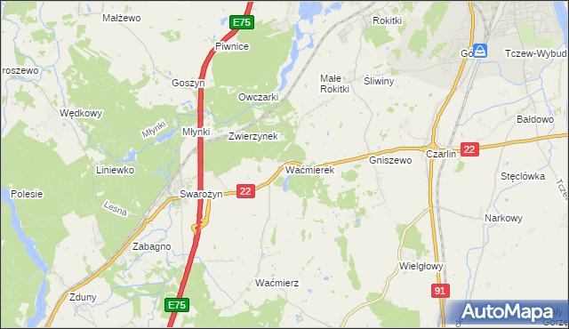 mapa Waćmierek, Waćmierek na mapie Targeo