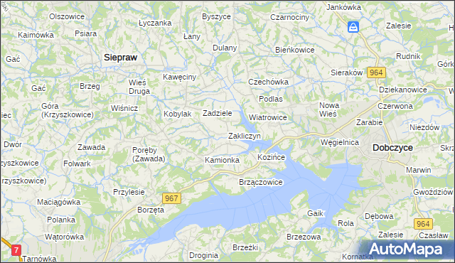 mapa Zakliczyn gmina Siepraw, Zakliczyn gmina Siepraw na mapie Targeo