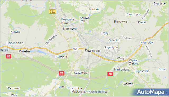 mapa Zawiercie, Zawiercie na mapie Targeo