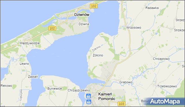 mapa Żółcino, Żółcino na mapie Targeo