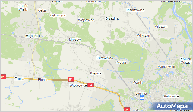 mapa Żurawiniec gmina Miękinia, Żurawiniec gmina Miękinia na mapie Targeo